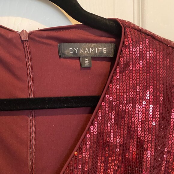 Dynamite Burgundy Sequin Long Sleeve Mini Dress – Size M (NWOT) - Picture 5 of 10